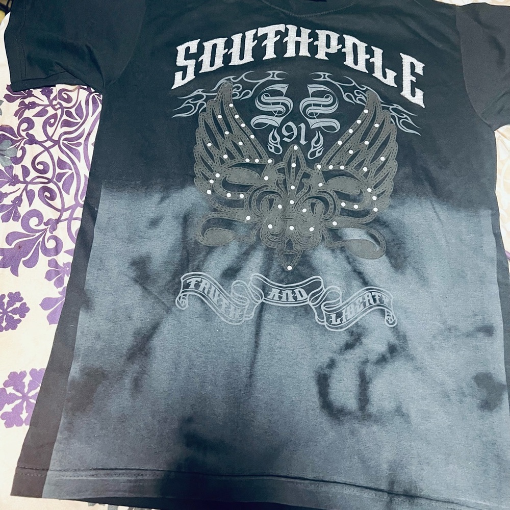 South Pole Black Tee with White Graphics